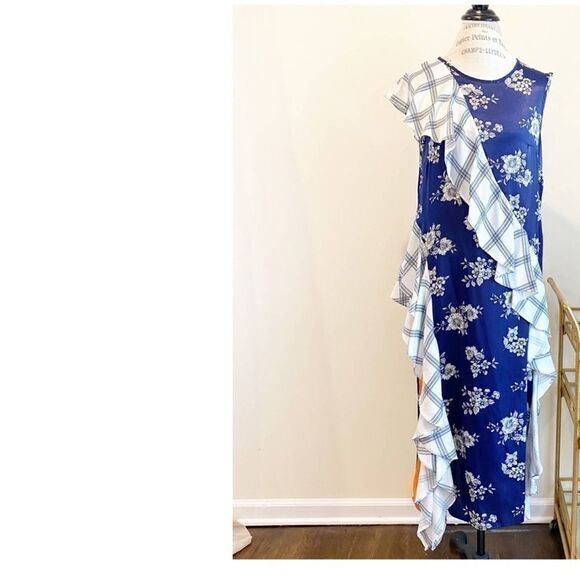 Delfi collective mixed print sleeveless blue Julia floral dress size medium - Picture 1 of 7